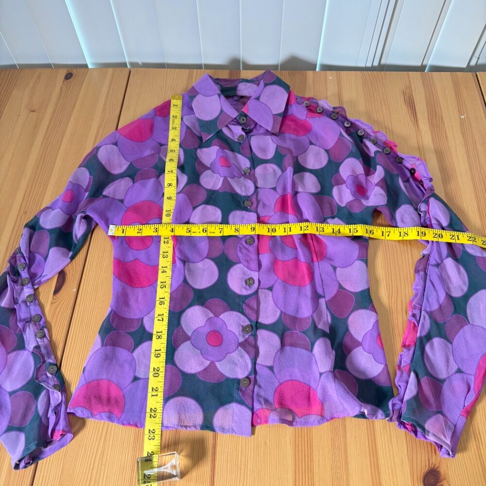 Women's Sheer Geometric Floral Purple Button Down Shop Maximalist Y2K 90s XS - Picture 5 of 10